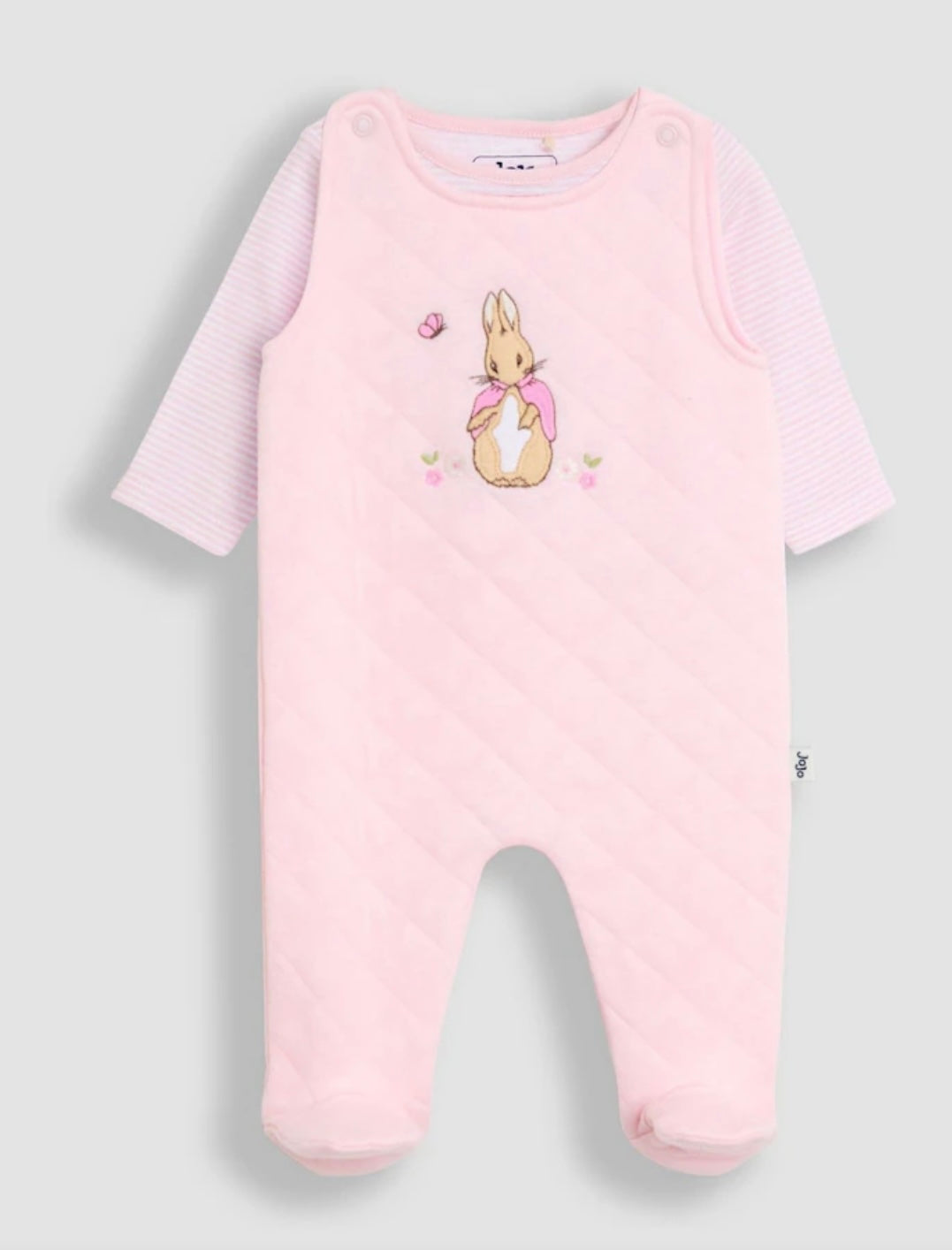 JoJo Maman Bébé Pale Pink Flopsy Quilted 2-Piece Dungaree Set Pebble Children’s Wear