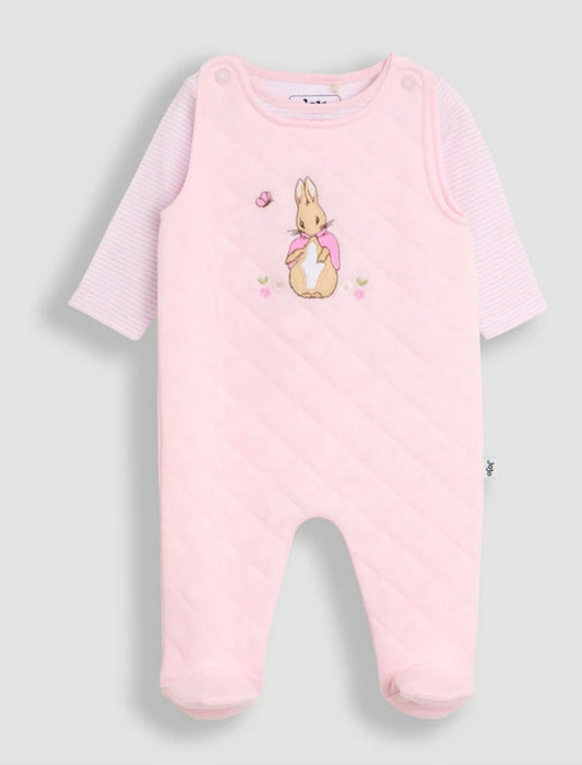 JoJo Maman Bébé Pale Pink Flopsy Quilted 2-Piece Dungaree Set Pebble Children’s Wear