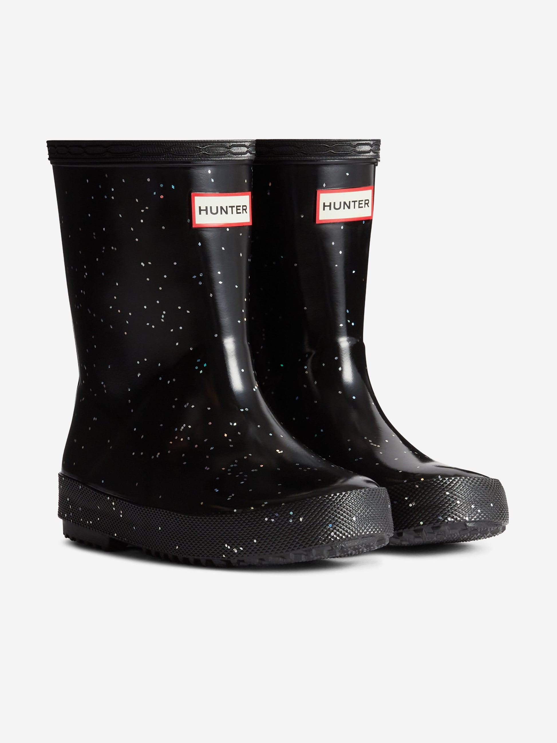 Hunter Kids First Giant Glitter Wellington Boots in Black Childsplay Clothing