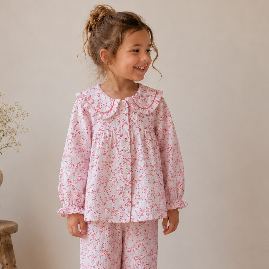 Pink Paisley Organic Muslin Pyjamas WooWoo London