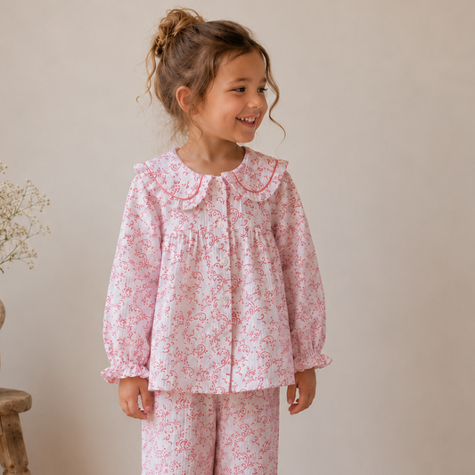 Pink Paisley Organic Muslin Pyjamas WooWoo London