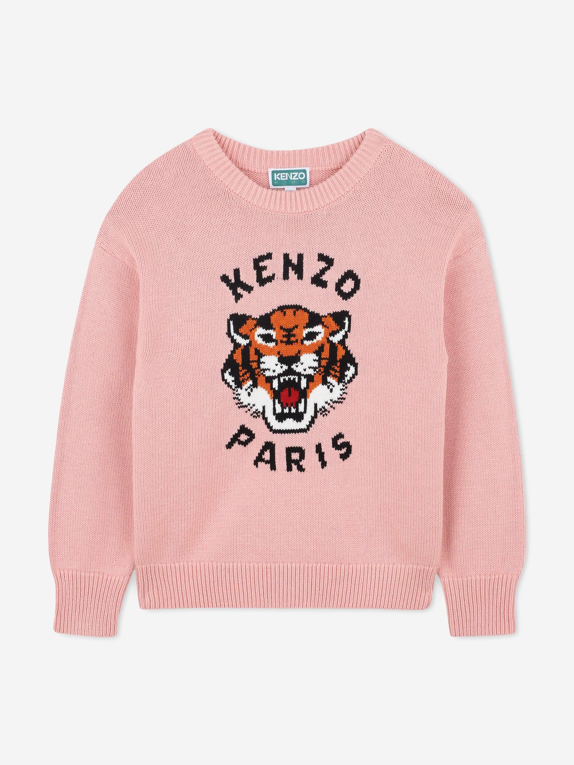 KENZO Girls Lucky Tiger Knitted Jumper in Pink Childsplay Clothing