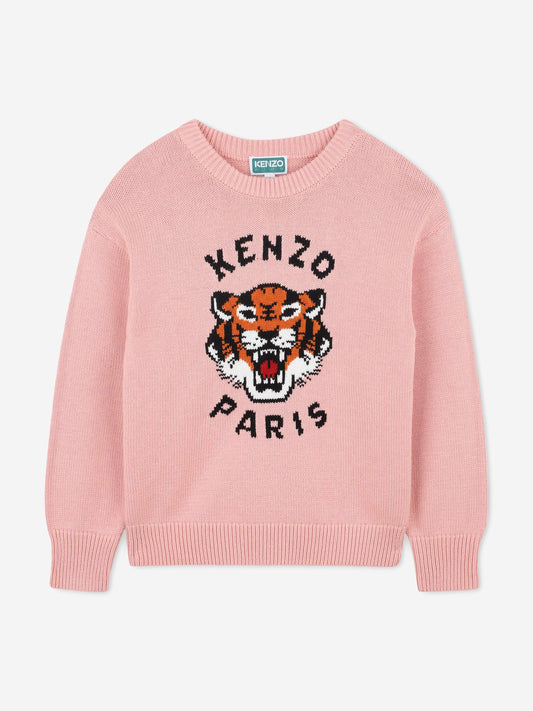 KENZO Girls Lucky Tiger Knitted Jumper in Pink Childsplay Clothing