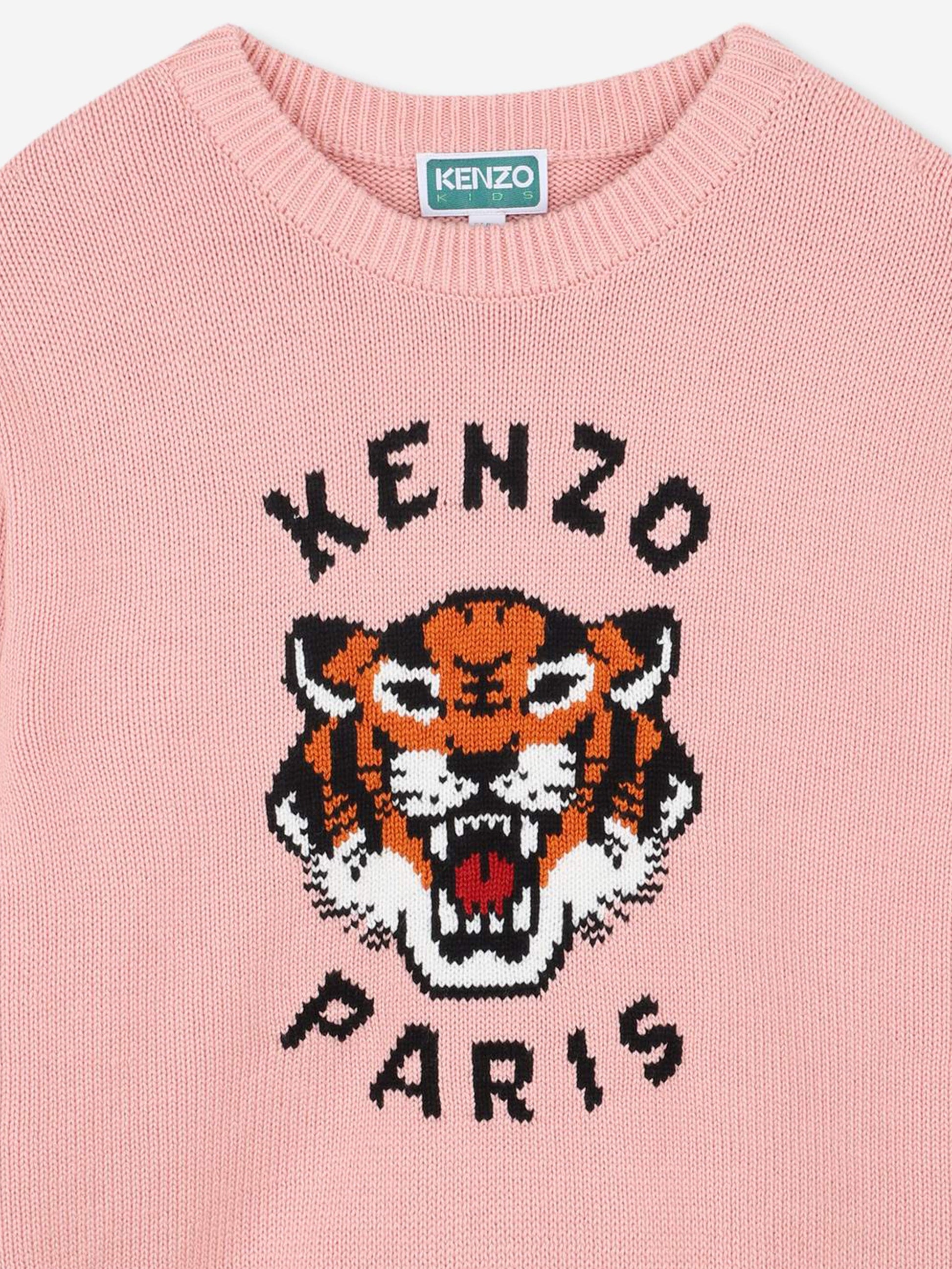KENZO Girls Lucky Tiger Knitted Jumper in Pink Childsplay Clothing