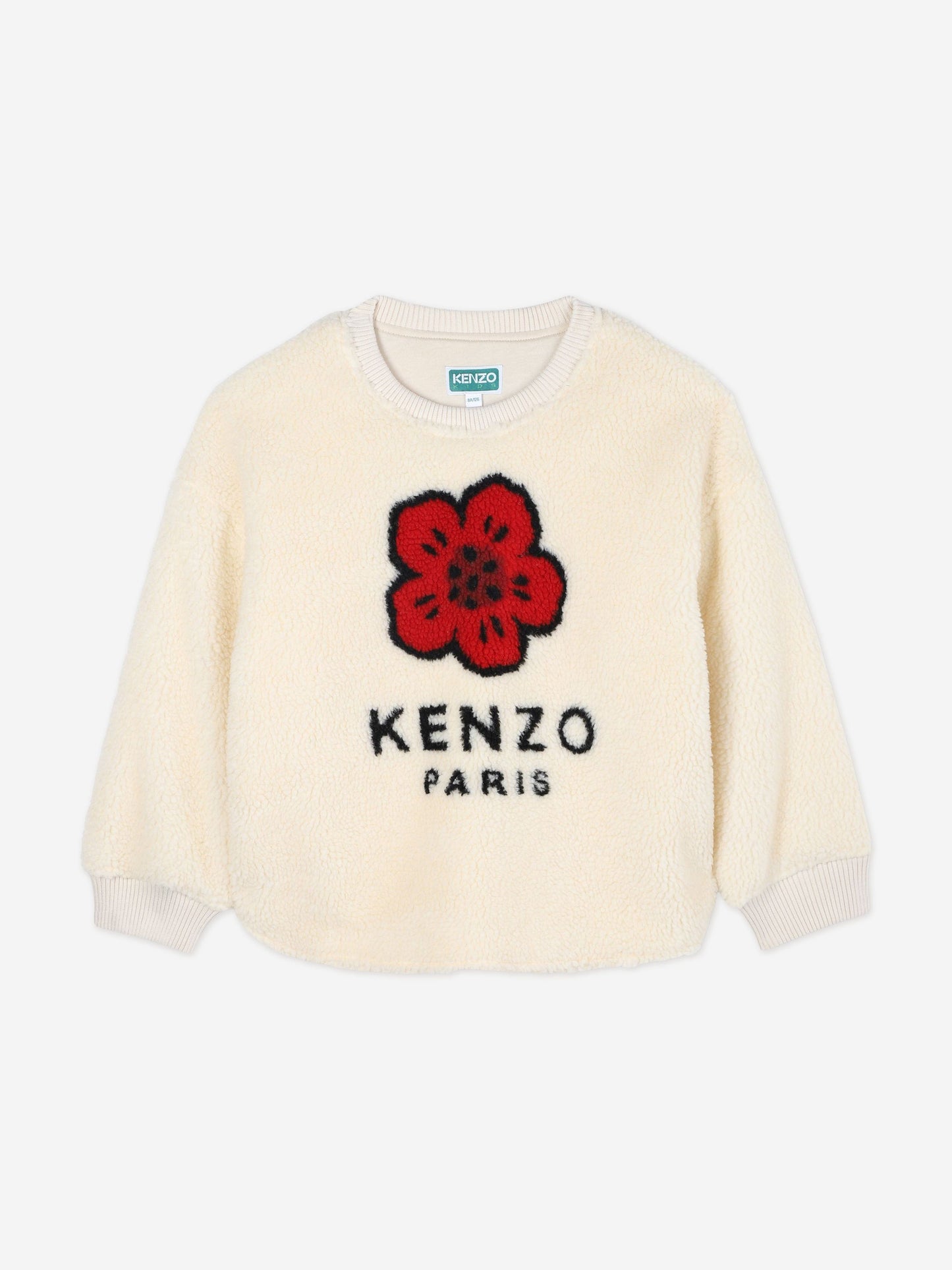 KENZO Girls Faux Shearling Flower Sweatshirt in Ivory Childsplay Clothing