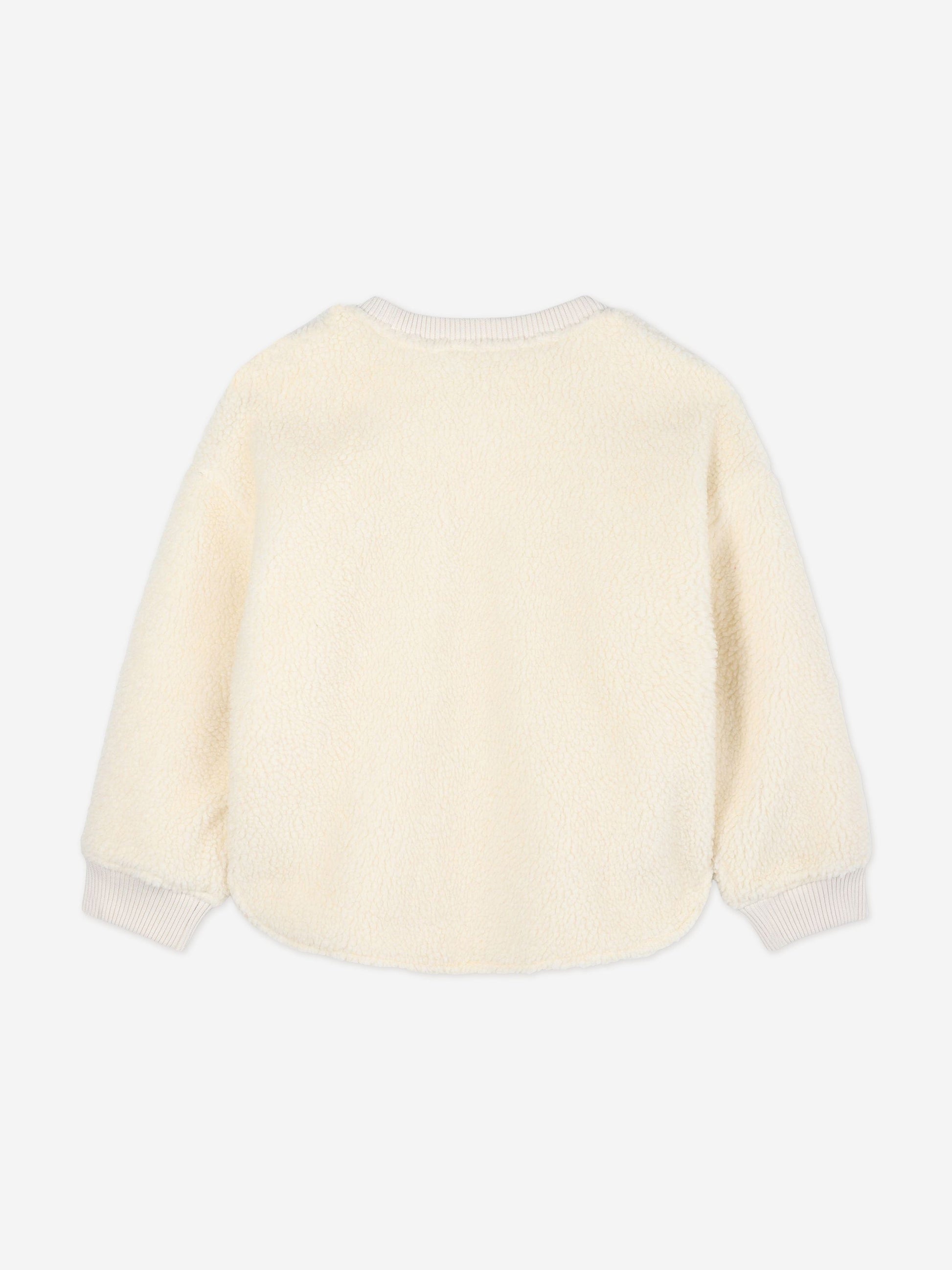 KENZO Girls Faux Shearling Flower Sweatshirt in Ivory Childsplay Clothing