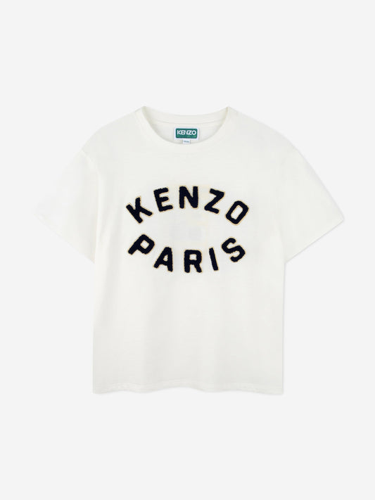 KENZO Kids Embroidered Logo T-Shirt in Ivory Childsplay Clothing