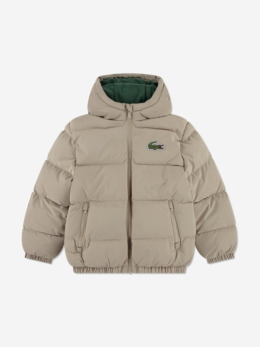 Lacoste Kids Logo Puffer Jacket in Beige Childsplay Clothing