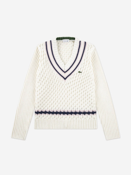 Lacoste Girls Mixed Stitch Jumper in Ivory Childsplay Clothing