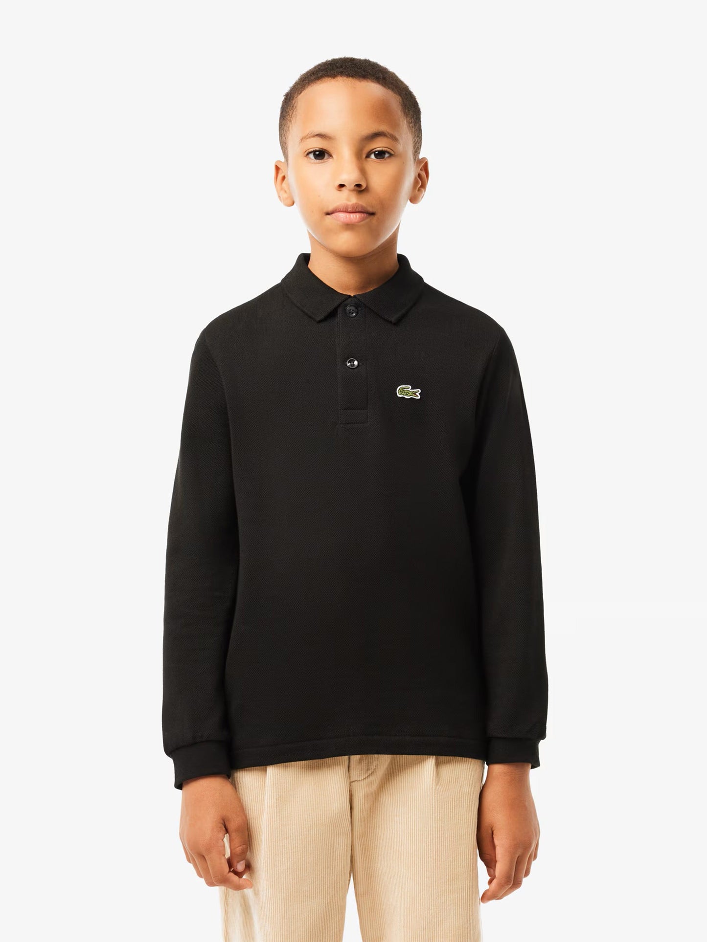 Lacoste Boys Long Sleeve Pique Polo Shirt in Black Childsplay Clothing