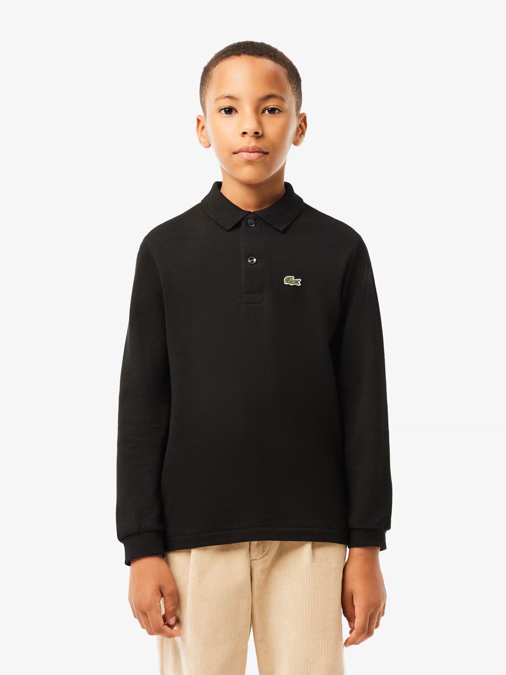 Lacoste Boys Long Sleeve Pique Polo Shirt in Black Childsplay Clothing