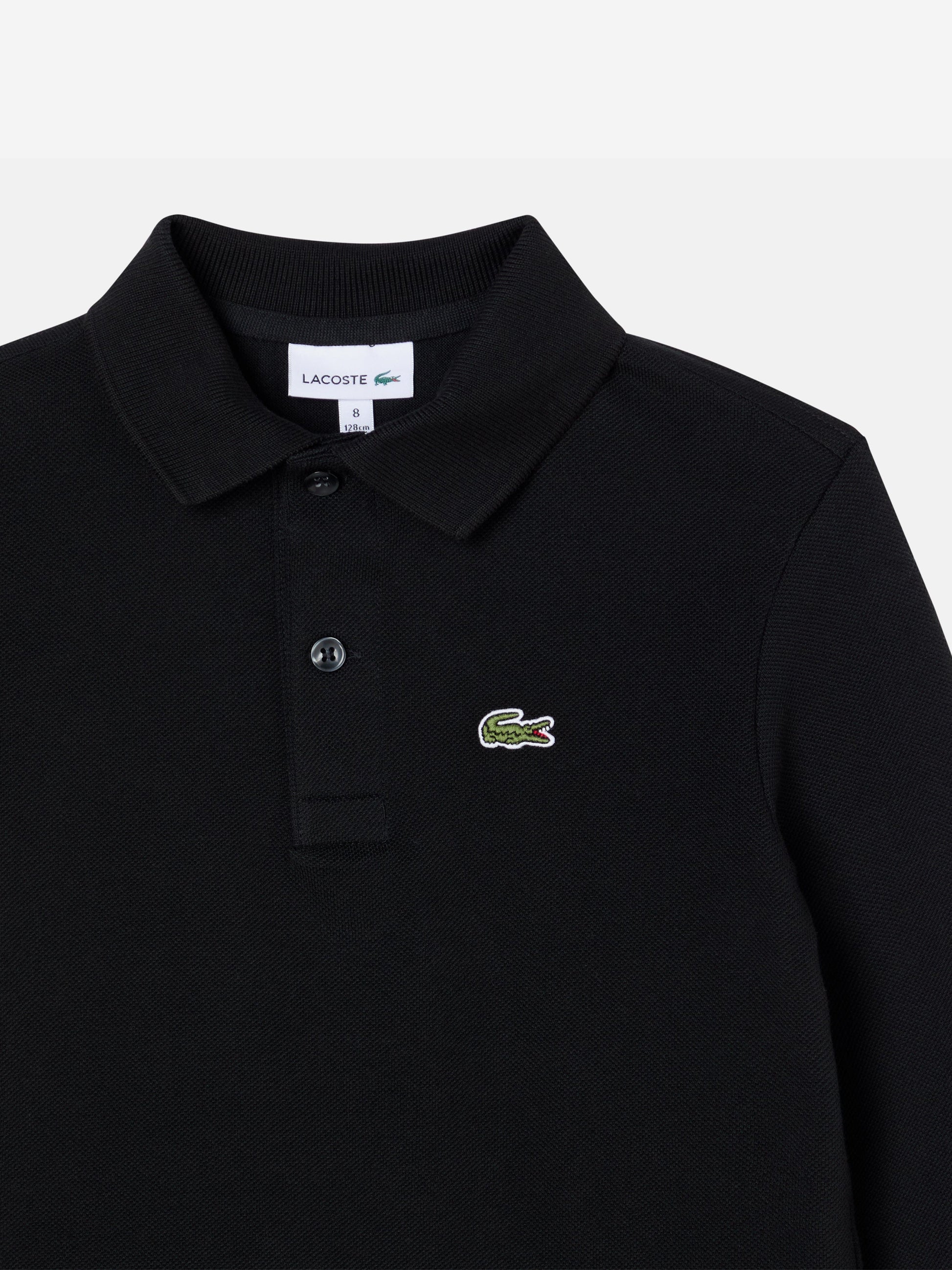 Lacoste Boys Long Sleeve Pique Polo Shirt in Black Childsplay Clothing