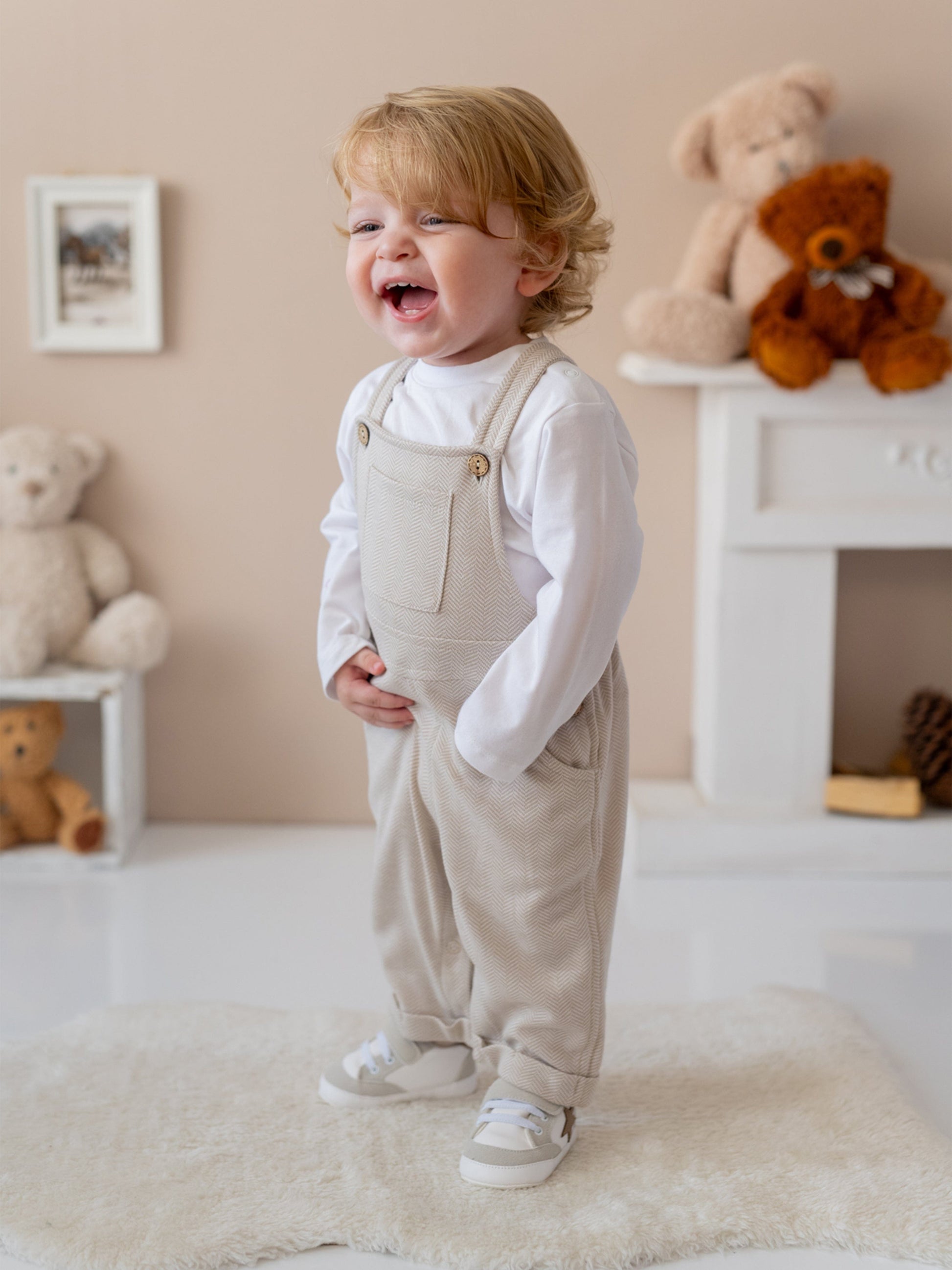 Mininio Baby Dungaree and T-Shirt Set in Beige Childsplay Clothing