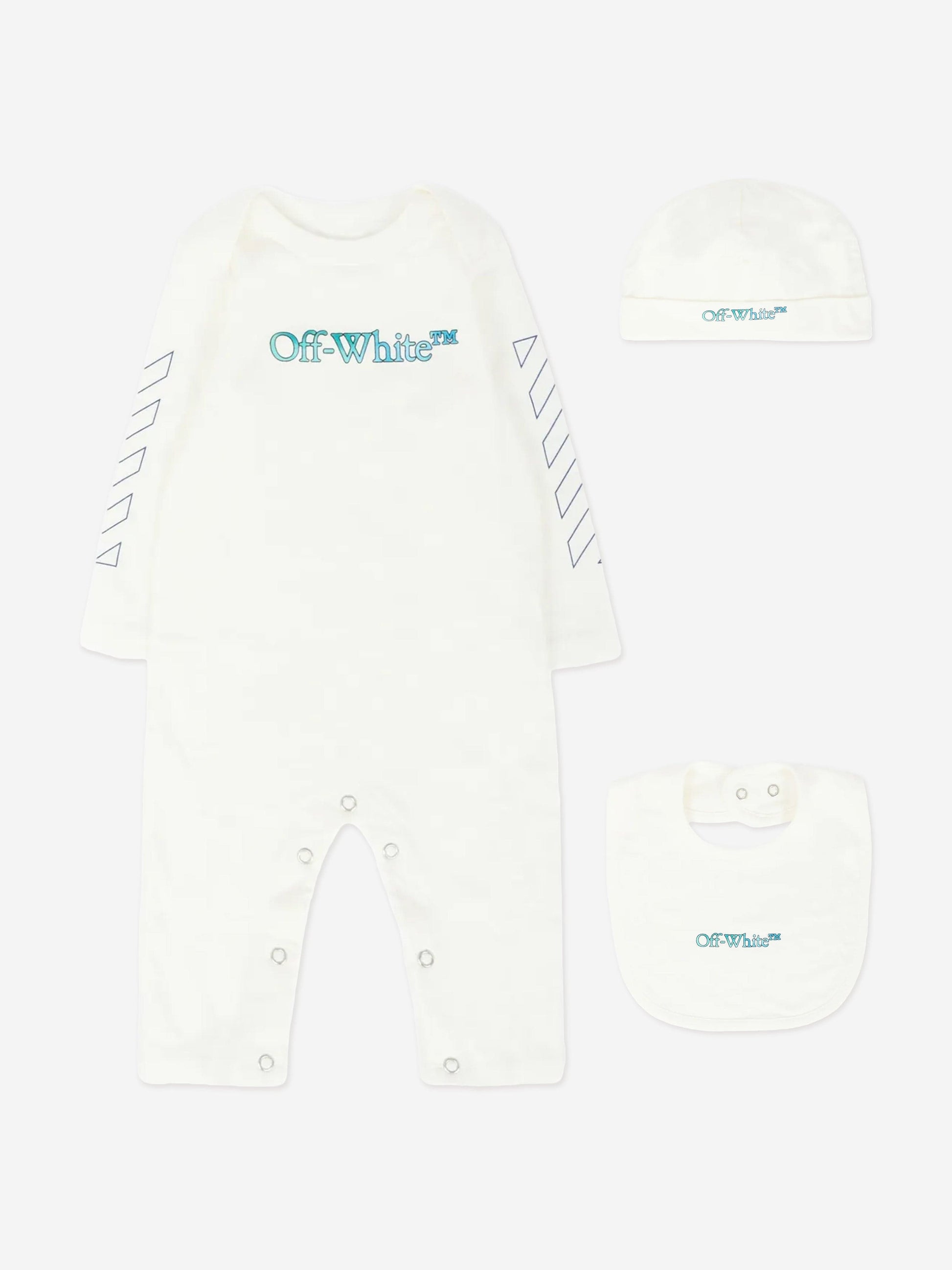 Off-White Baby Boys Bookish Watercolour Romper Set in White Childsplay Clothing