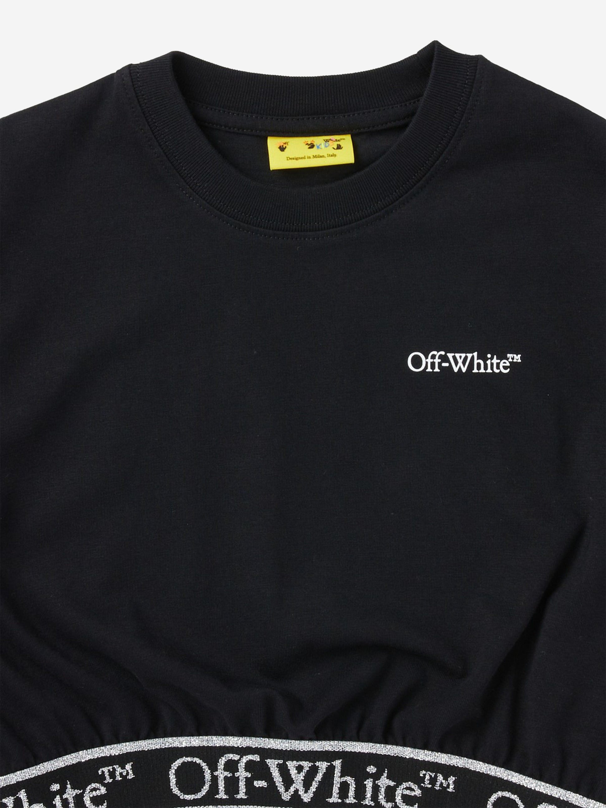 Off-White Girls Bookish Logoband Crop Top in Black Childsplay Clothing