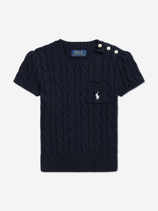 Ralph Lauren Girls Cable Knit Pullover in Navy Childsplay Clothing
