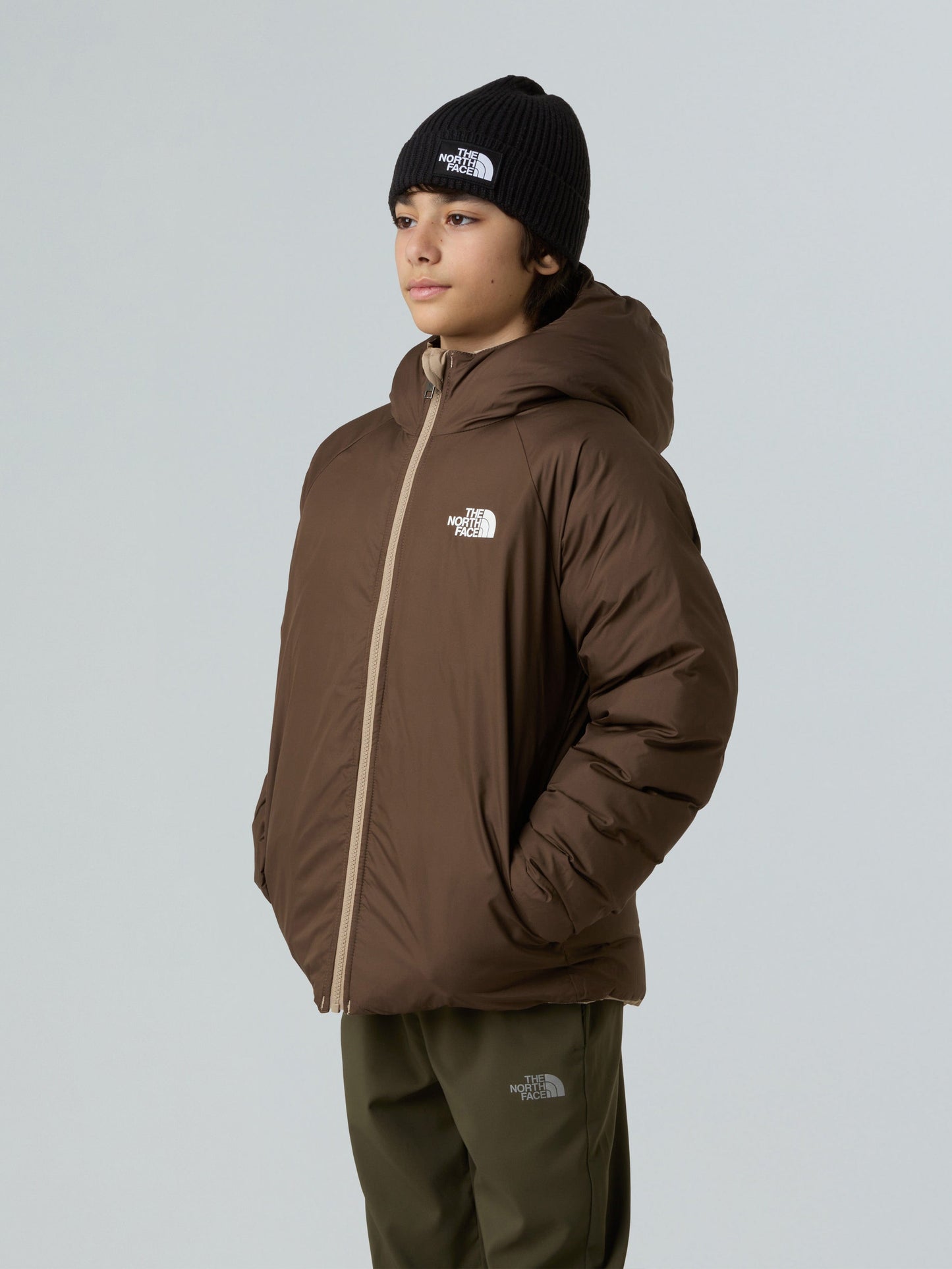 The North Face Boys Reversible Perrito Hooded Jacket in Beige Childsplay Clothing