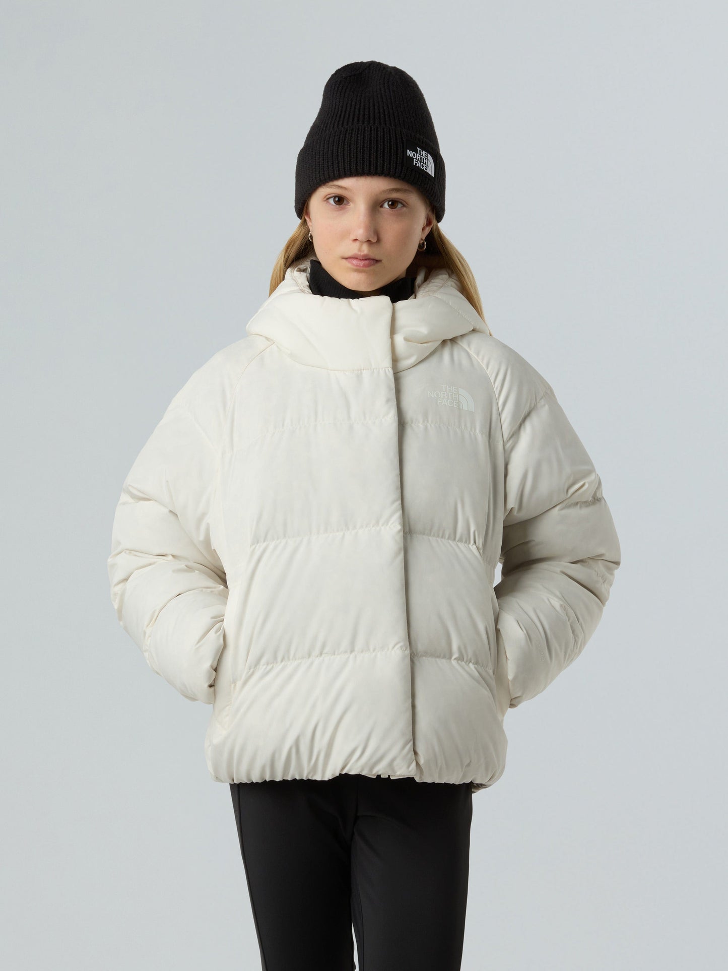 The North Face Girls North Down Hooded Jacket in White Childsplay Clothing