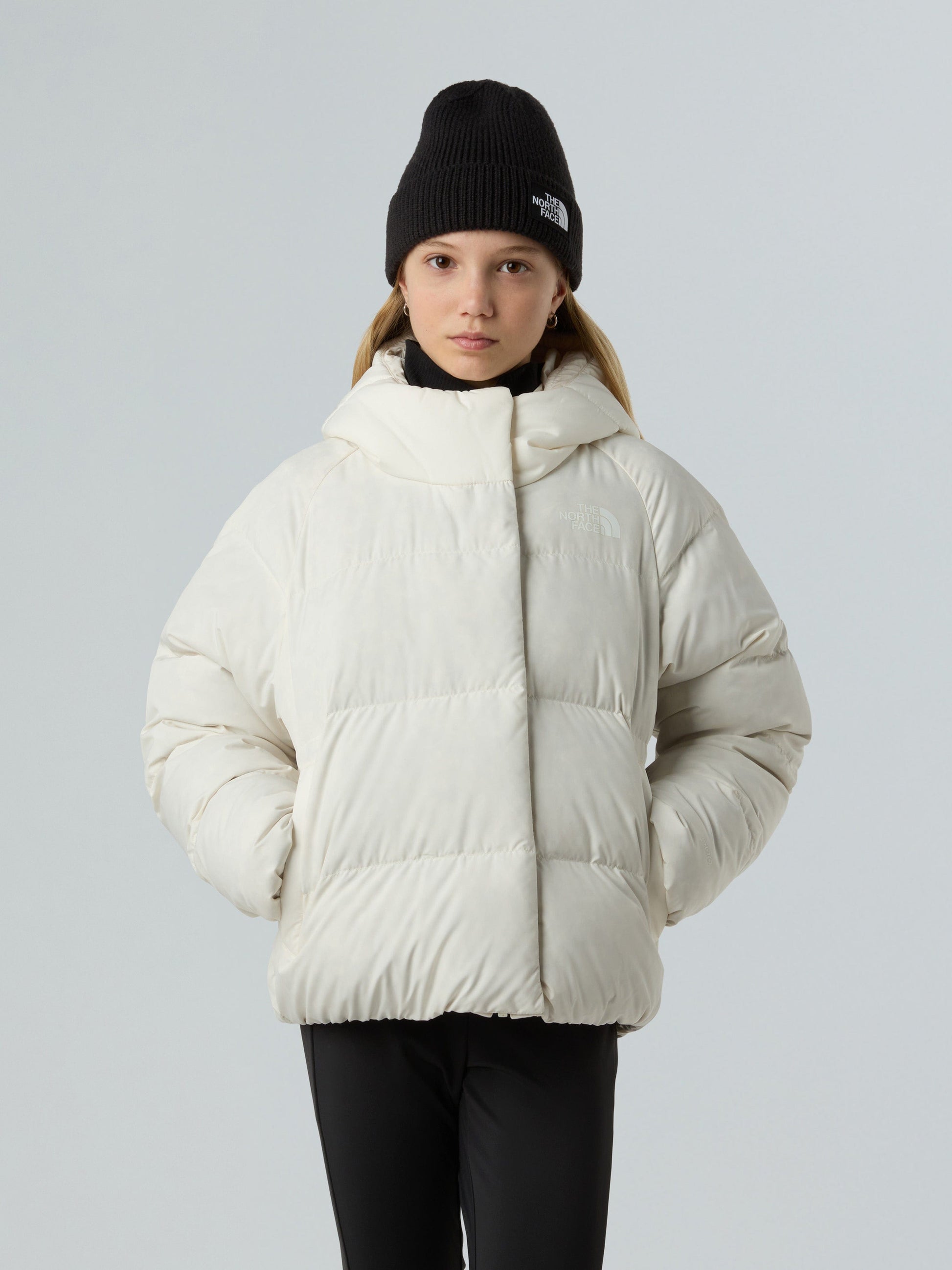 The North Face Girls North Down Hooded Jacket in White Childsplay Clothing