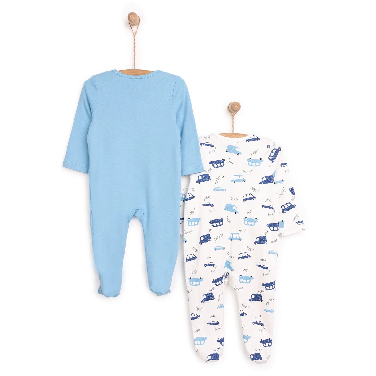 HelloBaby Newborn Boy 2 Piece Footed Jumpsuit - Blue ebebek