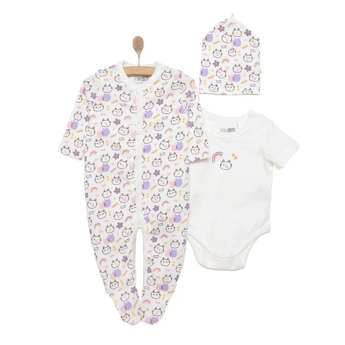 Baby Girl Sleepsuit Bodysuit & Hat Set - Ecru ebebek