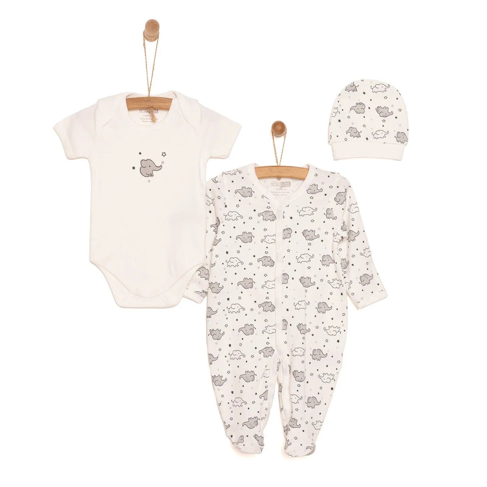 HelloBaby Newborn Unisex Baby Footed Jumpsuit - Body -Hat - Ecru ebebek