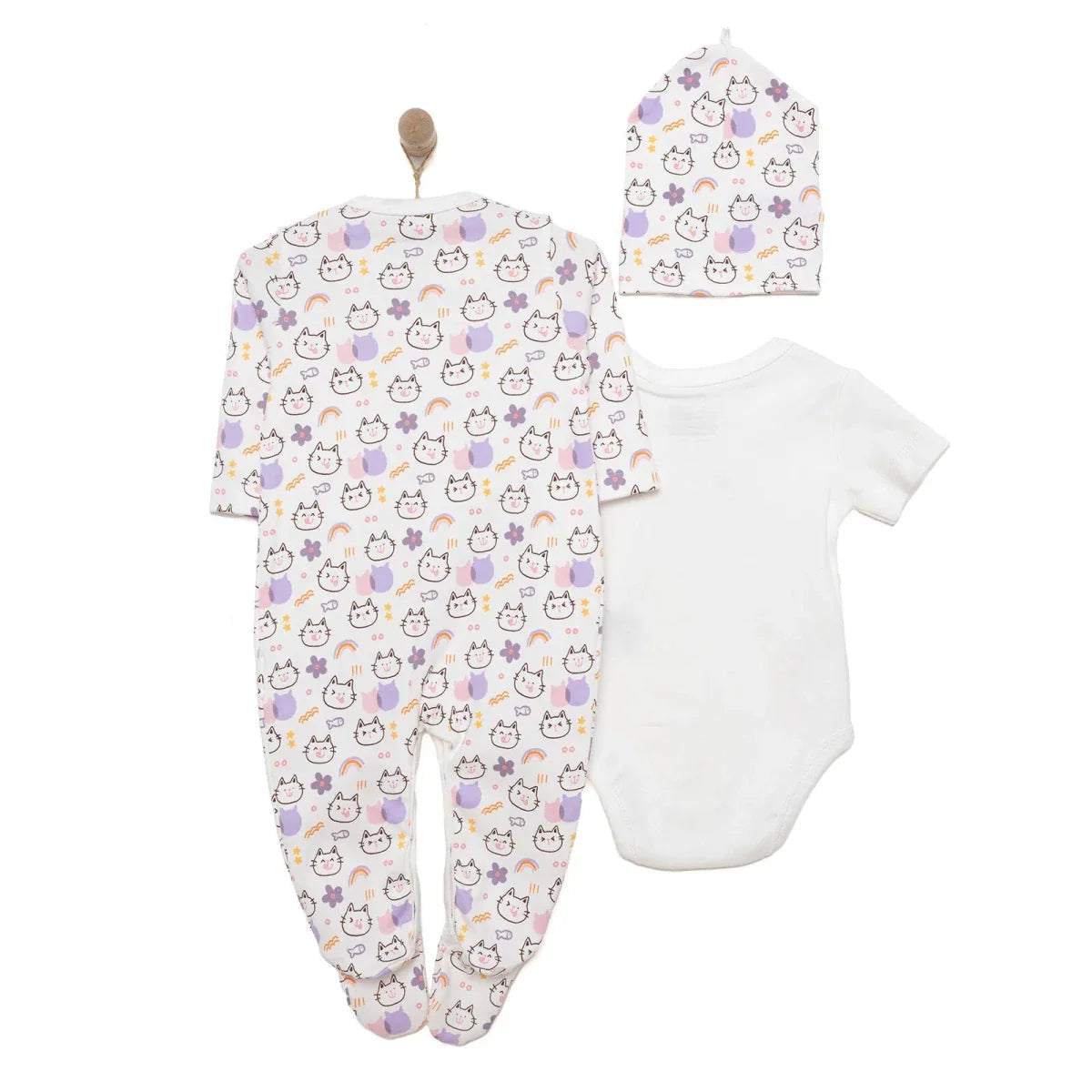 Baby Girl Sleepsuit Bodysuit & Hat Set - Ecru ebebek