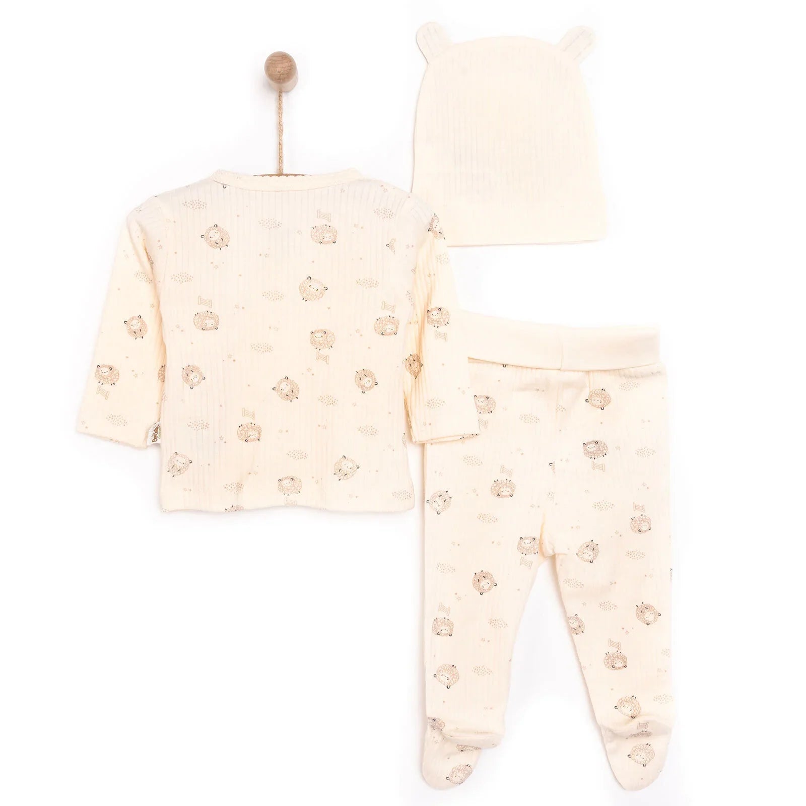 Bebetto Newborn Baby Girl Top-Footed Jumpsuit- Hat - Ecru ebebek