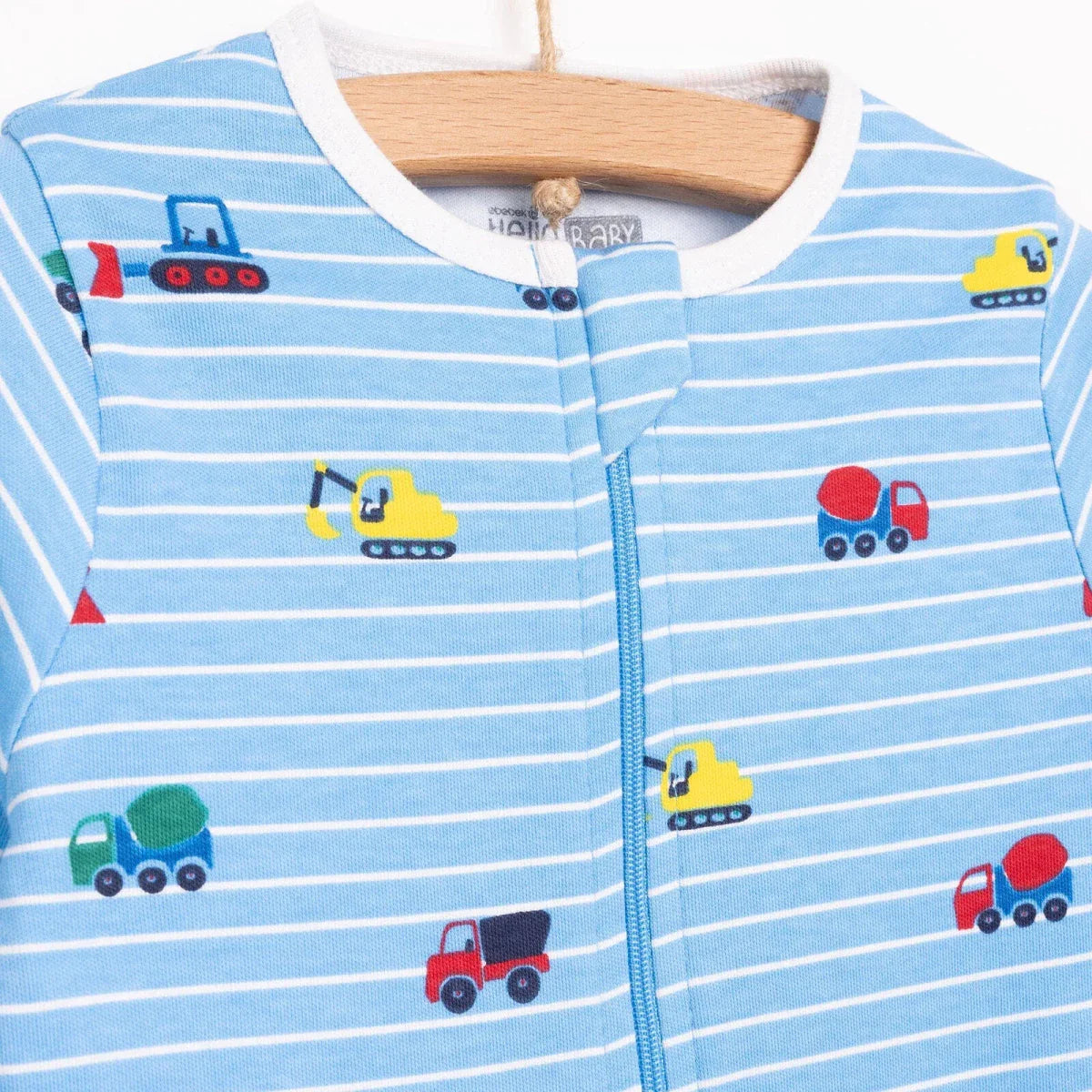 HelloBaby Boys Footed Romper Vehicles Zip-up Crew Neck Long Leg Long Sleeve - Blue ebebek