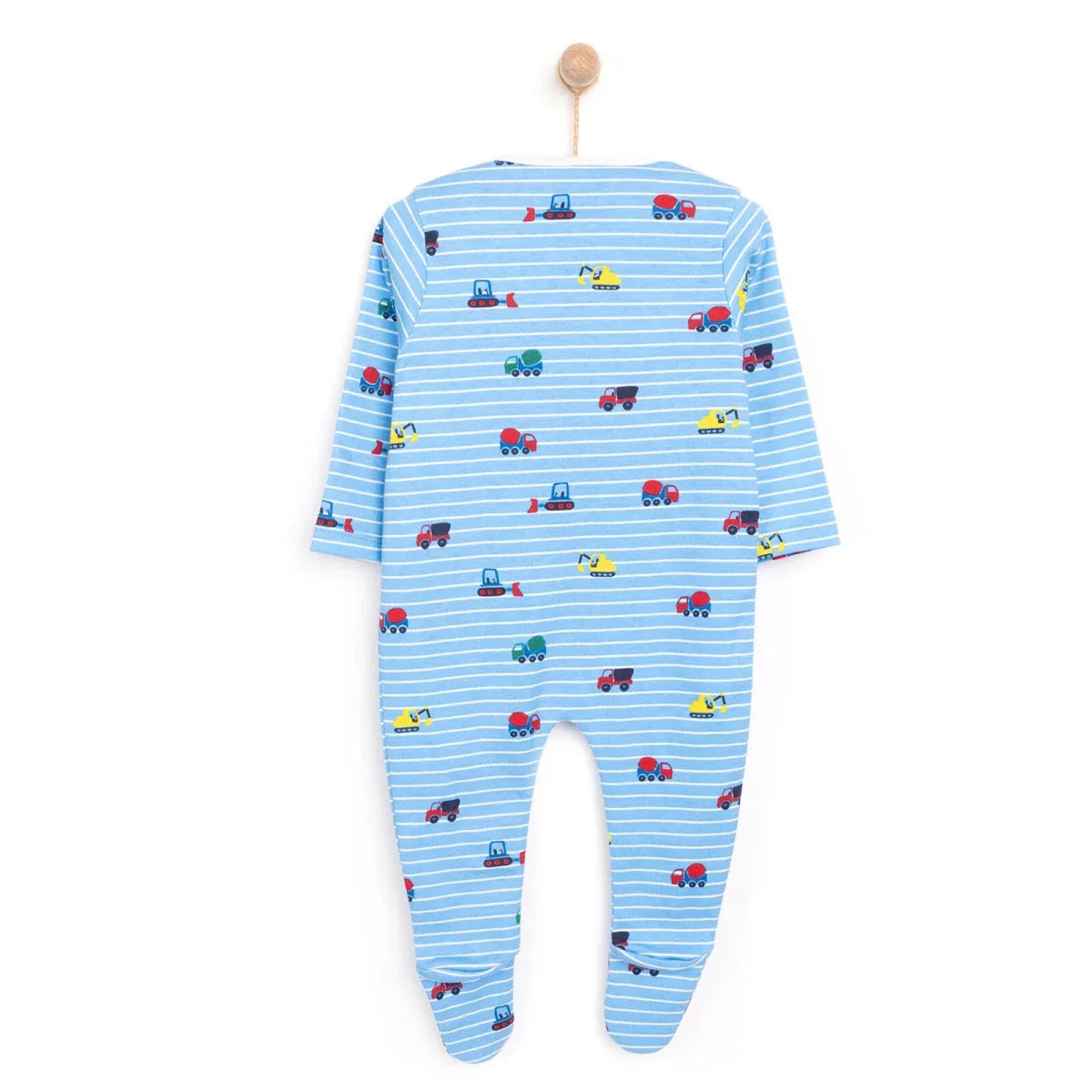 HelloBaby Boys Footed Romper Vehicles Zip-up Crew Neck Long Leg Long Sleeve - Blue ebebek