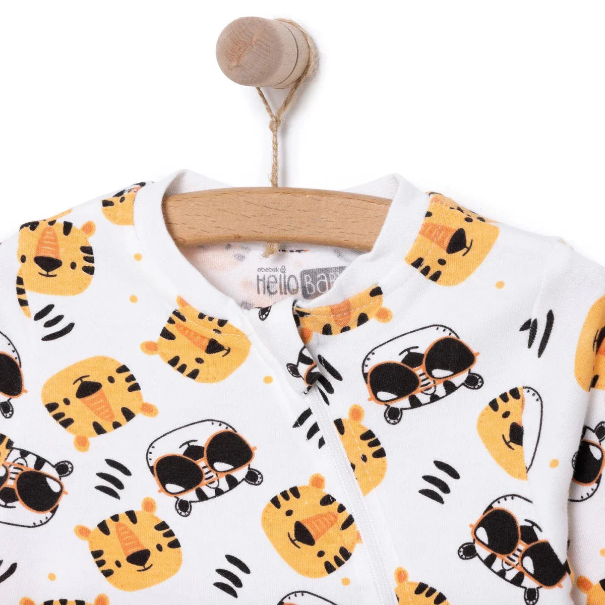 HelloBaby Boys Romper Zip-up Crew Neck Long Leg Long Sleeve - Ecru ebebek