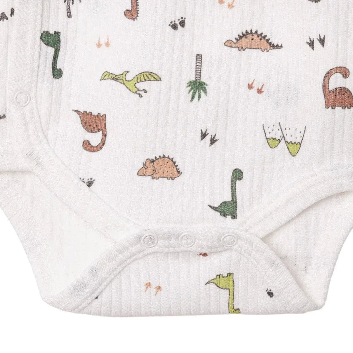 Tiffany Boys Bodysuit Dinosaur with Poppers V-Neck Long Sleeve - Ecru ebebek