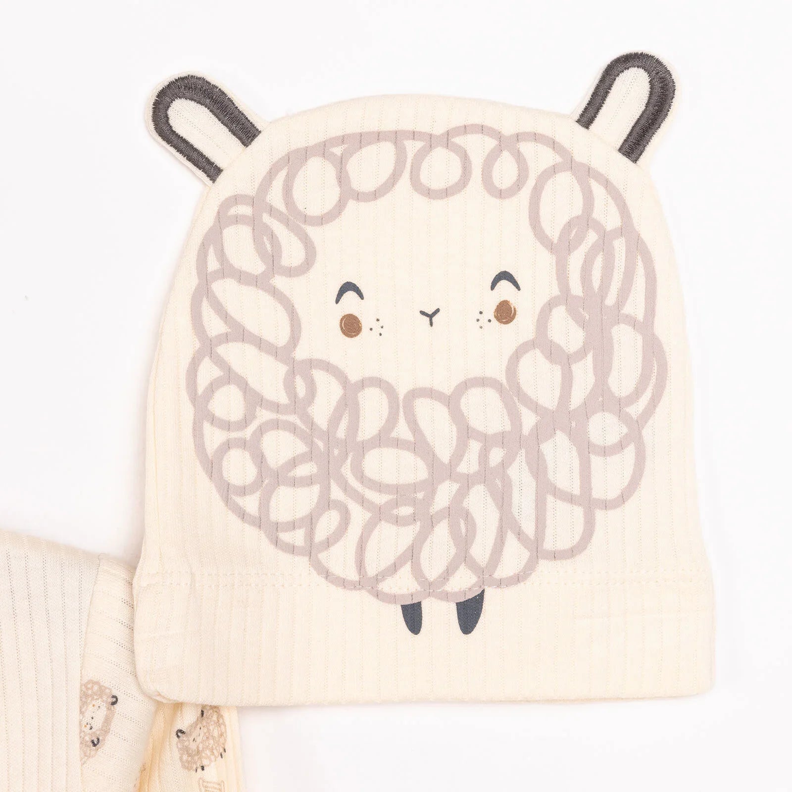 Bebetto Newborn Baby Girl Top-Footed Jumpsuit- Hat - Ecru ebebek