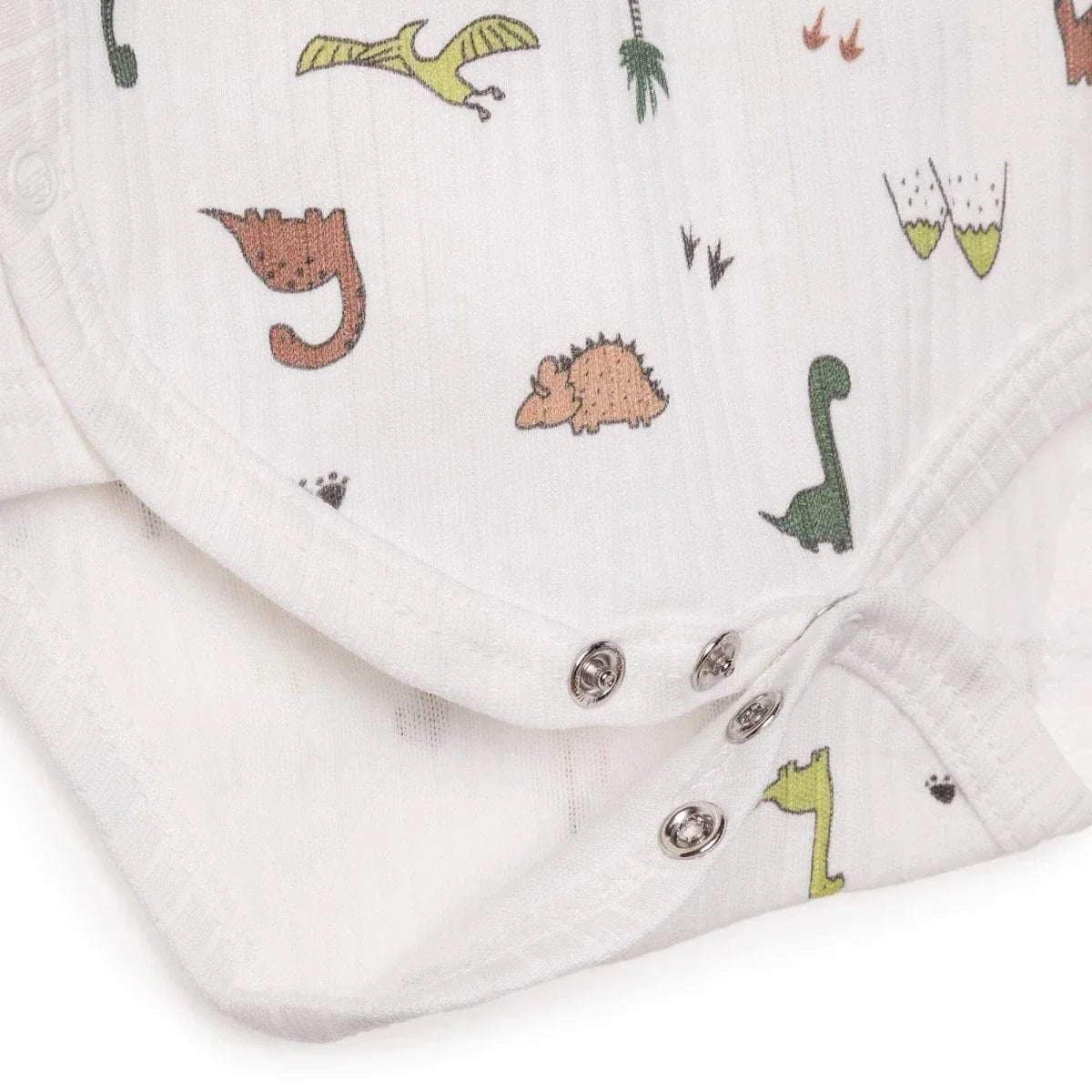 Tiffany Boys Bodysuit Dinosaur with Poppers V-Neck Long Sleeve - Ecru ebebek