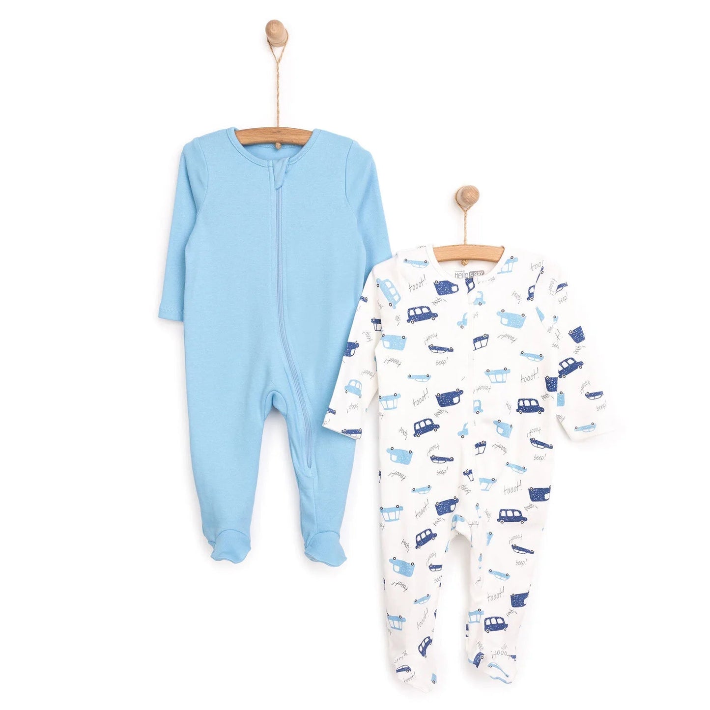 HelloBaby Newborn Boy 2 Piece Footed Jumpsuit - Blue ebebek