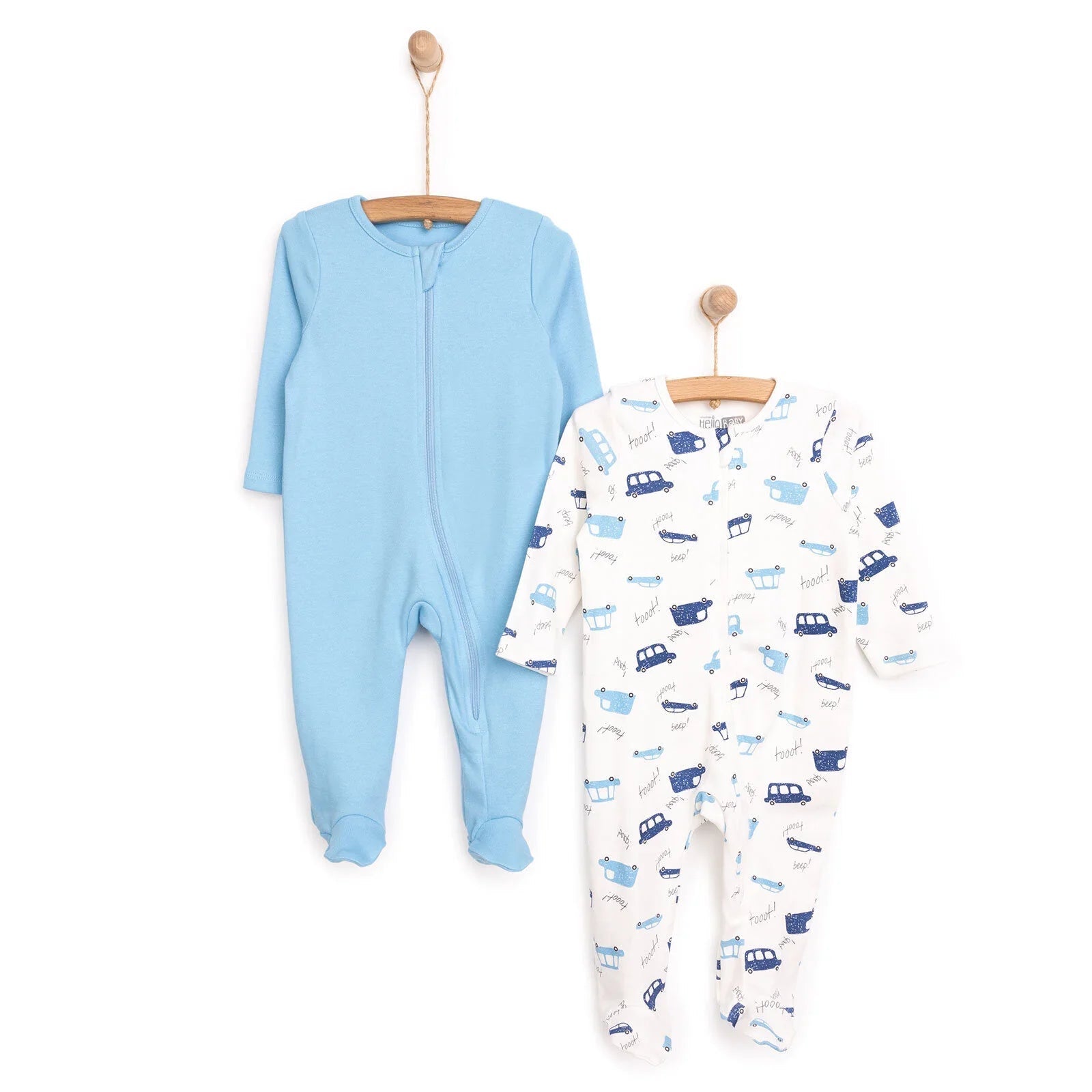 HelloBaby Newborn Boy 2 Piece Footed Jumpsuit - Blue ebebek