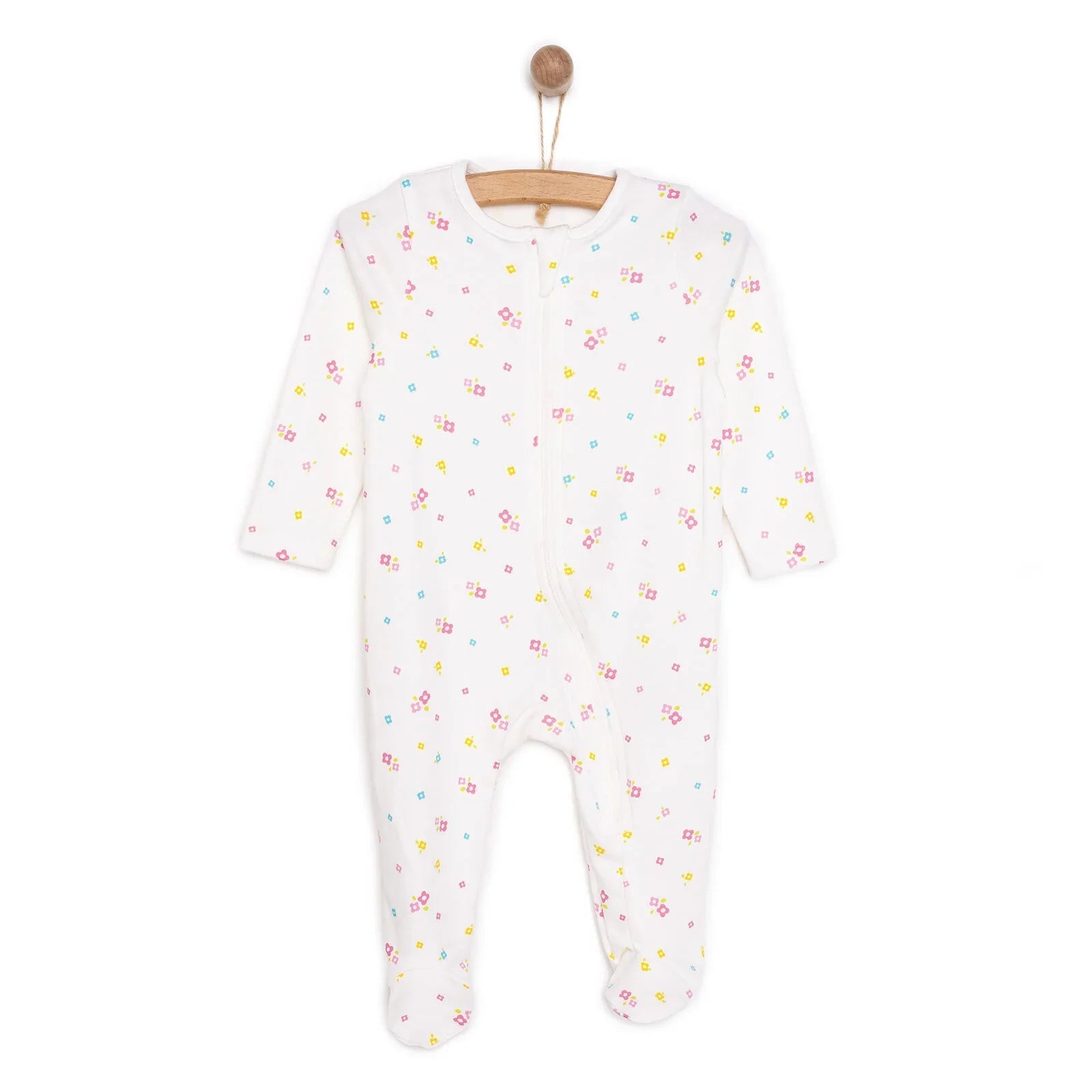 HelloBaby Newborn Girl Footed Jumpsuit - Ecru ebebek