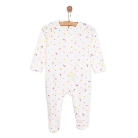 HelloBaby Newborn Girl Footed Jumpsuit - Ecru ebebek