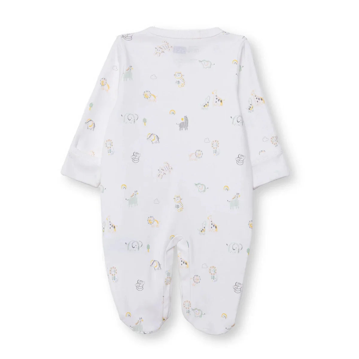 HelloBaby Boys Footed Romper Animal with Poppers Crew Neck Long Leg Long Sleeve - White Printed ebebek