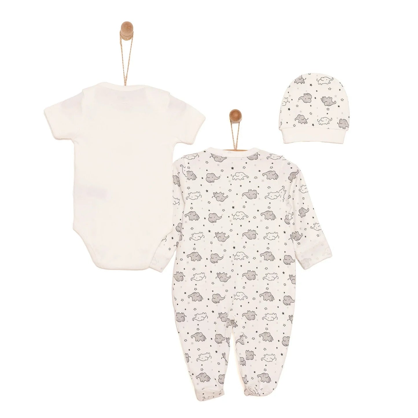 HelloBaby Newborn Unisex Baby Footed Jumpsuit - Body -Hat - Ecru ebebek
