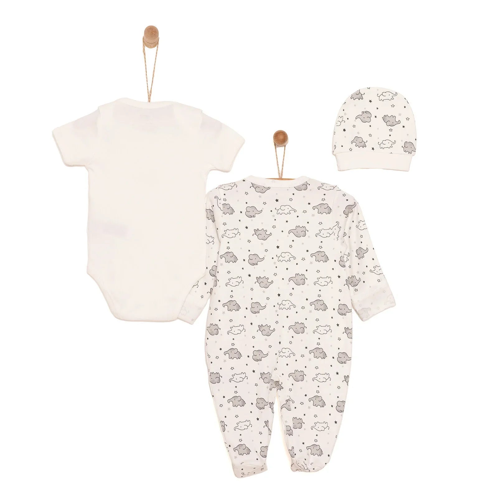 HelloBaby Newborn Unisex Baby Footed Jumpsuit - Body -Hat - Ecru ebebek